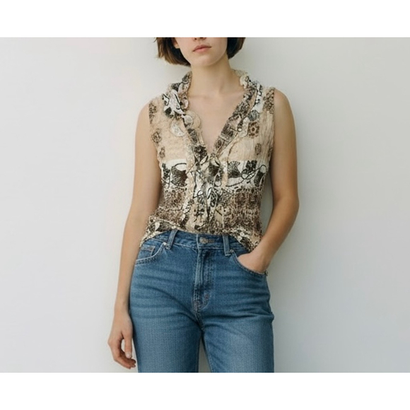 Belissimo Tops - Y2K Fairygrunge Boho Ruffled Tank floral